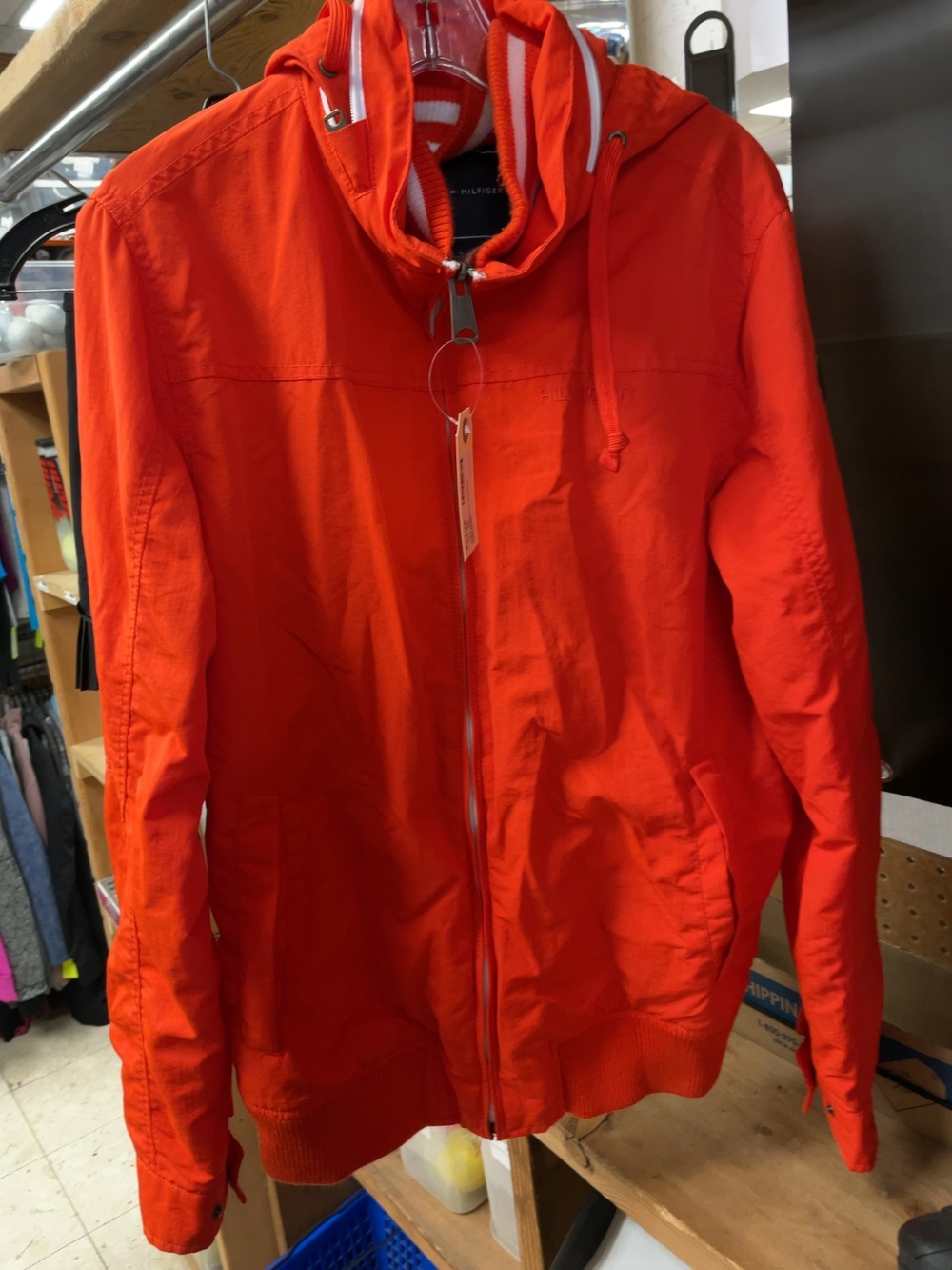 Tommy Hilfiger Size M Hooded Rain Jacket Orange